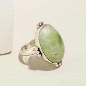 Natural Prehnite Ring: Green Gemstone, Sterling Silver Statement Jewelry Natural Prehnite Ring: Green Gemstone, Sterling Silver Statement Jewelry