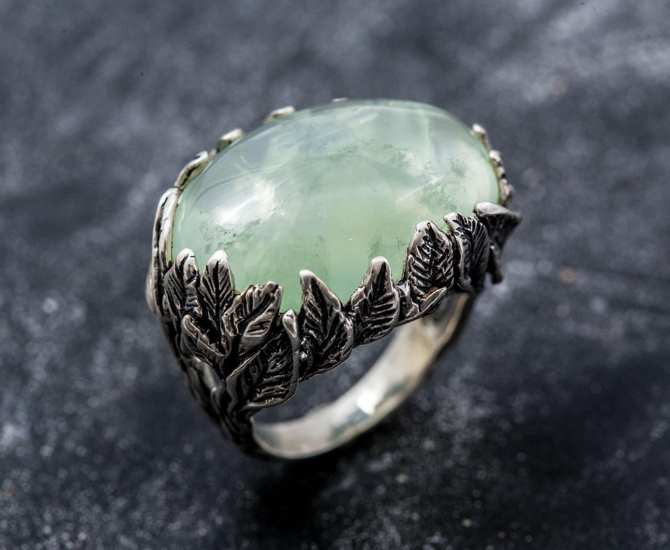 Prehnite Ring, Natural Prehnite, Leaf Ring, Statement Ring, Vine Ring, Large Prehnite, Artistic Ring, Artisan Ring, Unique Silver Ring Prehnite Ring, Natural Prehnite, Leaf Ring, Statement Ring, Vine Ring, Large Prehnite, Artistic Ring, Artisan Ring, Unique Silver Ring