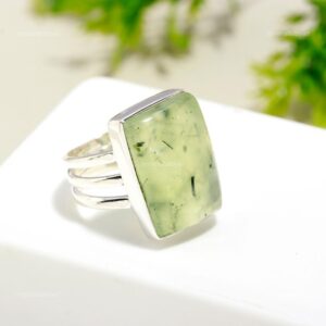 Natural Moss Prehnite Ring: Sterling Silver Statement Jewelry Natural Moss Prehnite Ring: Sterling Silver Statement Jewelry