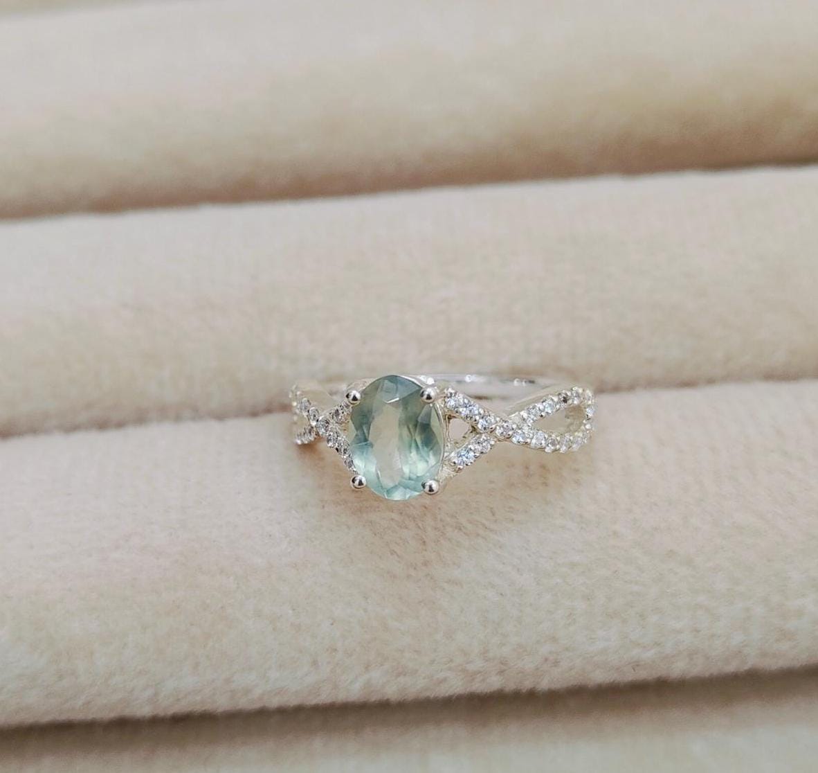 Natural Prehnite Ring, Oval Cut Prehnite Ring, 925 Sterling Silver Ring, Checkerboard Cut Prehnite Ring, Prehnite Silver Ring For Gift Natural Prehnite Ring, Oval Cut Prehnite Ring, 925 Sterling Silver Ring, Checkerboard Cut Prehnite Ring, Prehnite Silver Ring For Gift