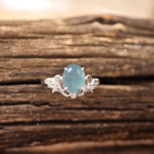 Oval Shape Blue Prehnite Engagement Ring For Her 14k Gold Blue Prehnite Floral Wedding Ring Art Deco Leaf Design Promise Ring For Women Oval Shape Blue Prehnite Engagement Ring For Her 14k Gold Blue Prehnite Floral Wedding Ring Art Deco Leaf Design Promise Ring For Women