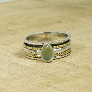 Prehnite Pear Gemstone Spinner Ring: Two Tone 925 Sterling Silver Anxiety Ring-us Size 11 Prehnite Pear Gemstone Spinner Ring: Two Tone 925 Sterling Silver Anxiety Ring-us Size 11