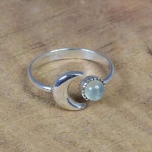 Prehnite Sterling Silver Ring: Half Moon Design, June Birthstone Prehnite Sterling Silver Ring: Half Moon Design, June Birthstone