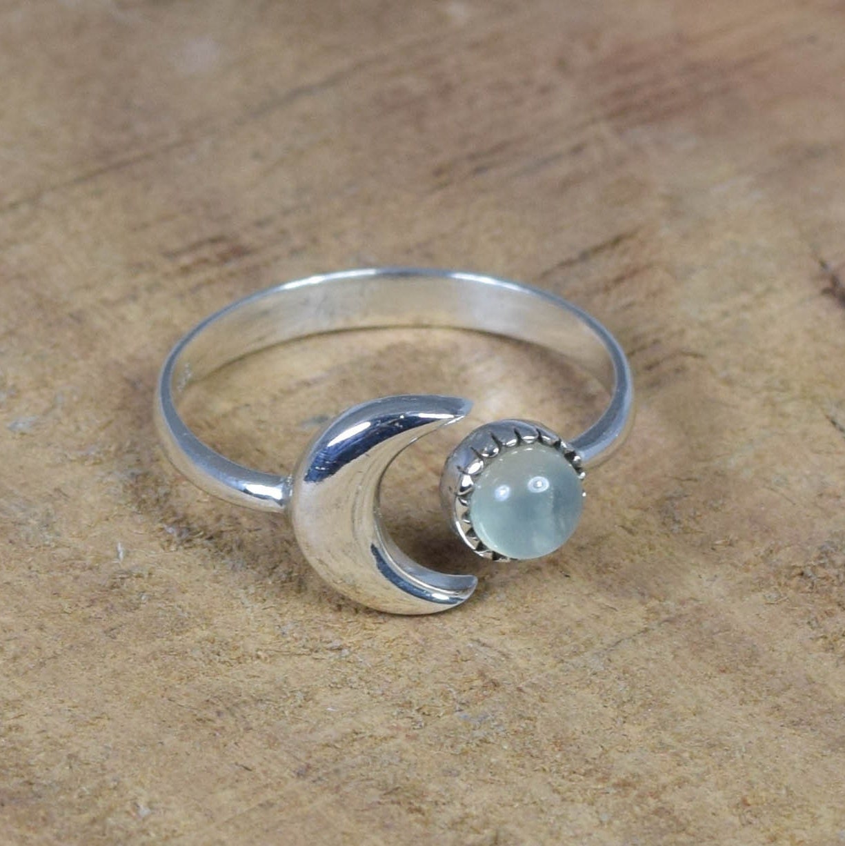 Prehnite Sterling Silver Ring: Half Moon Design, June Birthstone Prehnite Sterling Silver Ring: Half Moon Design, June Birthstone