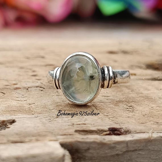 Prehnite Sterling Silver Ring: Handmade Minimalist Band