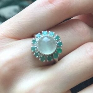 Victorian Ring, Prehnite Ring, Flower Ring, May Birthstone, Green Ring, Birthstone Ring, Round Ring, Green Vintage Ring, Solid Silver Ring