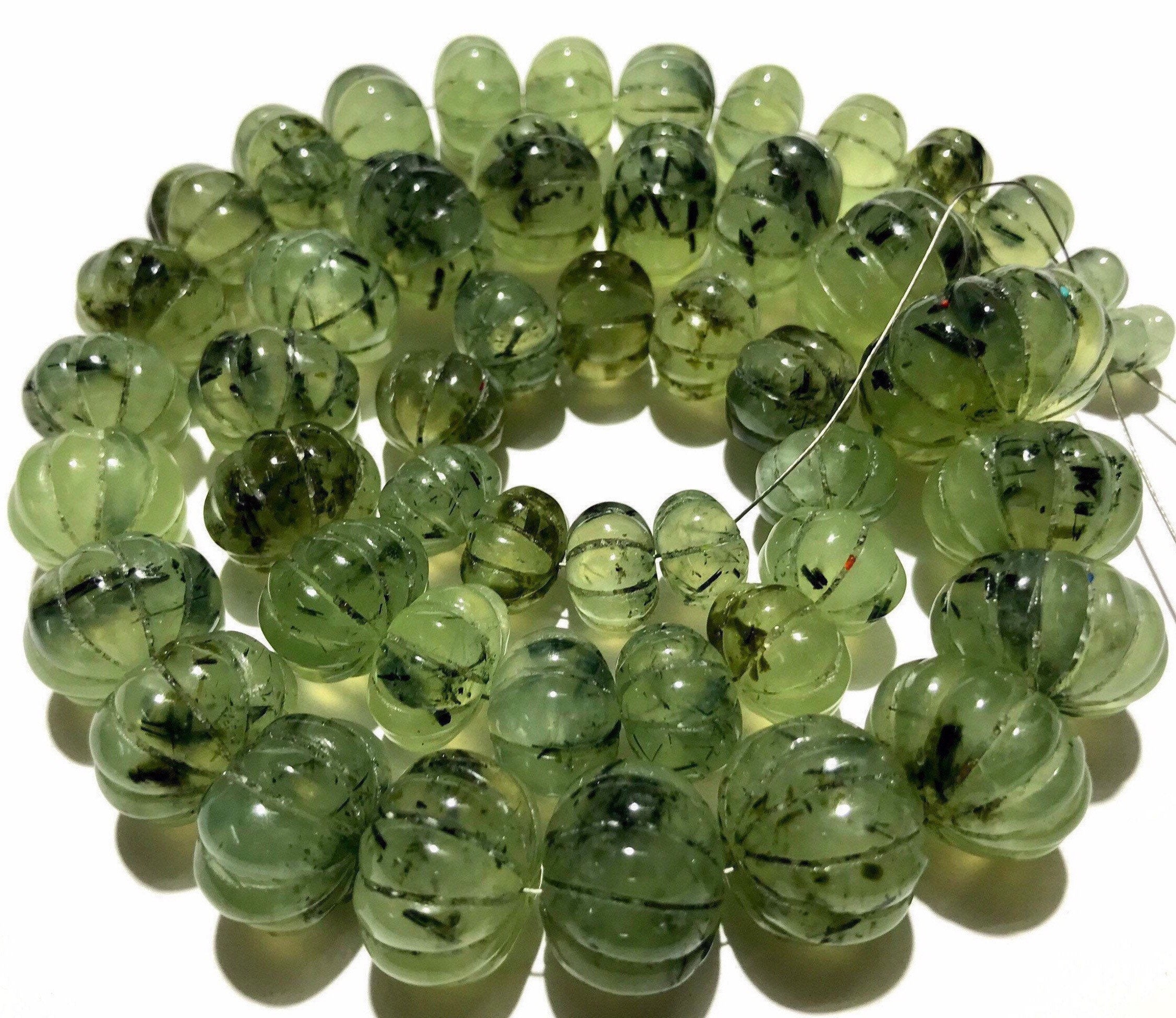 Aaa++ Gorgeous~prehnite Carved Rondelle Beads Natural Prehnite Carved Melon Bead Prehnite Pumpkin Shape Beads Prehnite Carved Gemstone Bead