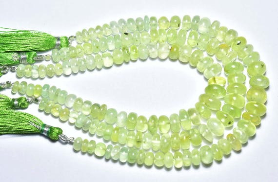 Beautiful Prehnite Rondelle Beads - 8 Inches - Natural Smooth Prehnite Rondelles Beads Strand - Size Is 6 - 10 Mm #346