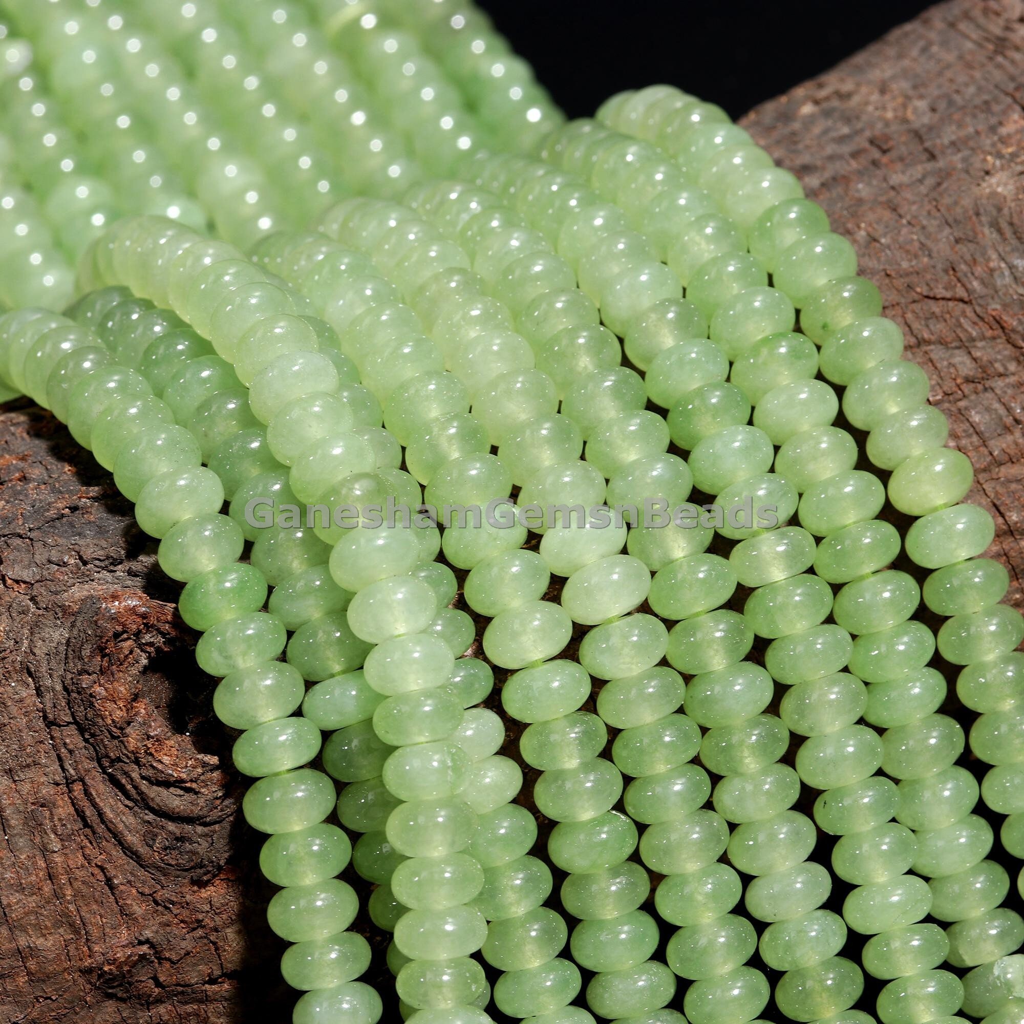 Green Prehnite Smooth Rondelle Beads, Prehnite Rondelle Beads, Gemstone Beads Center Drill String 8mm Prehnite Bead For Jewelry Making Craft