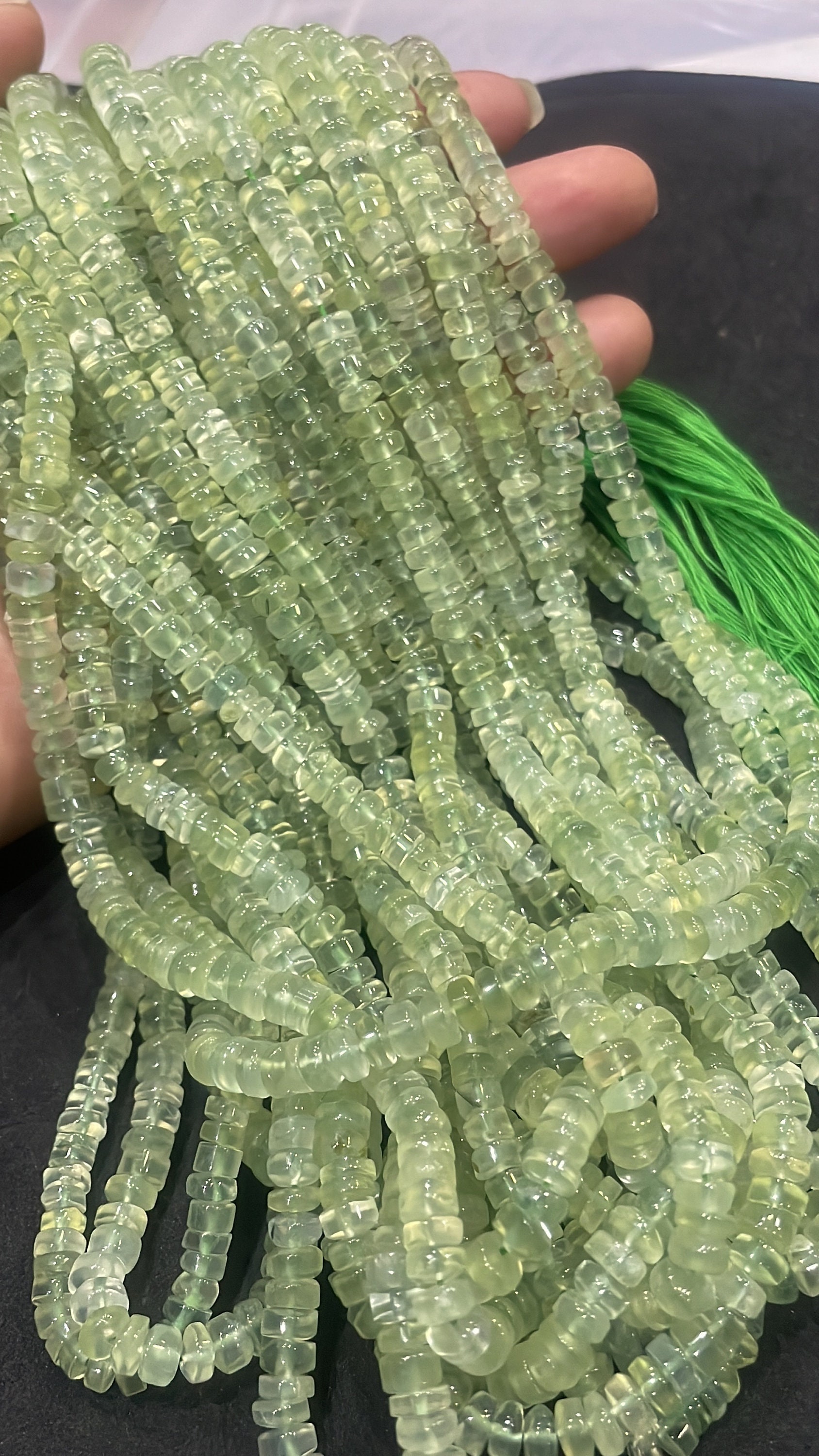 Natural Prehnite Smooth Tyre Gemstone Beads, Size- 5-5.5 Mm Loose Wholesale Beads, 16 Inches Strand Wheel Shape Beads, Jewelry Making Beads