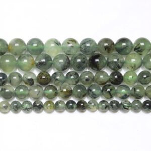 6-10mm B Quality Dark Green Prehnite Gemstone Beads, Smooth Round Rutilated Crystal, Natural Stone For Handcraft And 6-10mm B Quality Dark Green Prehnite Gemstone Beads, Smooth Round Rutilated Crystal, Natural Stone For Handcraft And