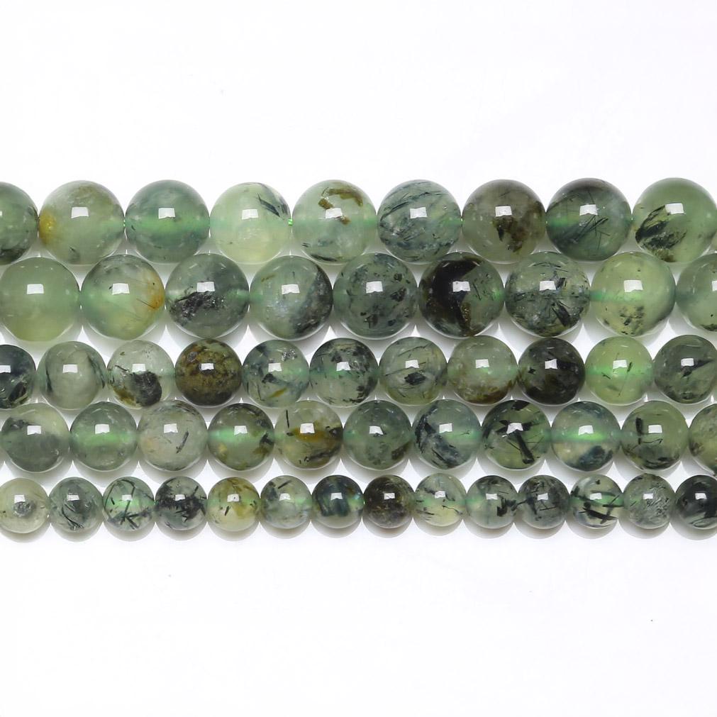 6-10mm B Quality Dark Green Prehnite Gemstone Beads, Smooth Round Rutilated Crystal, Natural Stone For Handcraft And 6-10mm B Quality Dark Green Prehnite Gemstone Beads, Smooth Round Rutilated Crystal, Natural Stone For Handcraft And