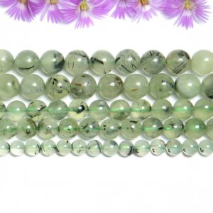 6-10mm Green Prehnite Gemstone Beads, Smooth Round Rutilated For Jewelry Making, Natural Stone For Handcraft 6-10mm Green Prehnite Gemstone Beads, Smooth Round Rutilated For Jewelry Making, Natural Stone For Handcraft
