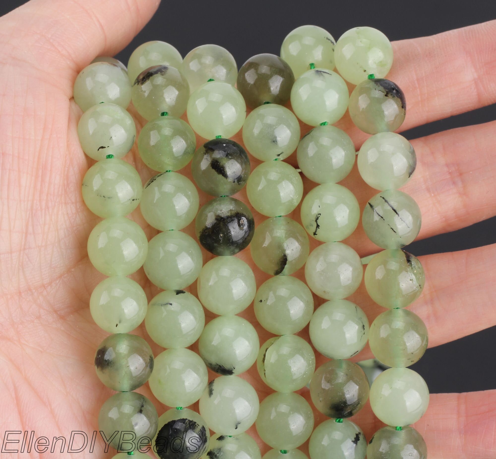 Green Grape Color Smooth Round Beads, Prehnite Chalcedony Gemstone, Handmade Jewelry, Wholesale Loose Strand, Full Strand-15inches--stn00278