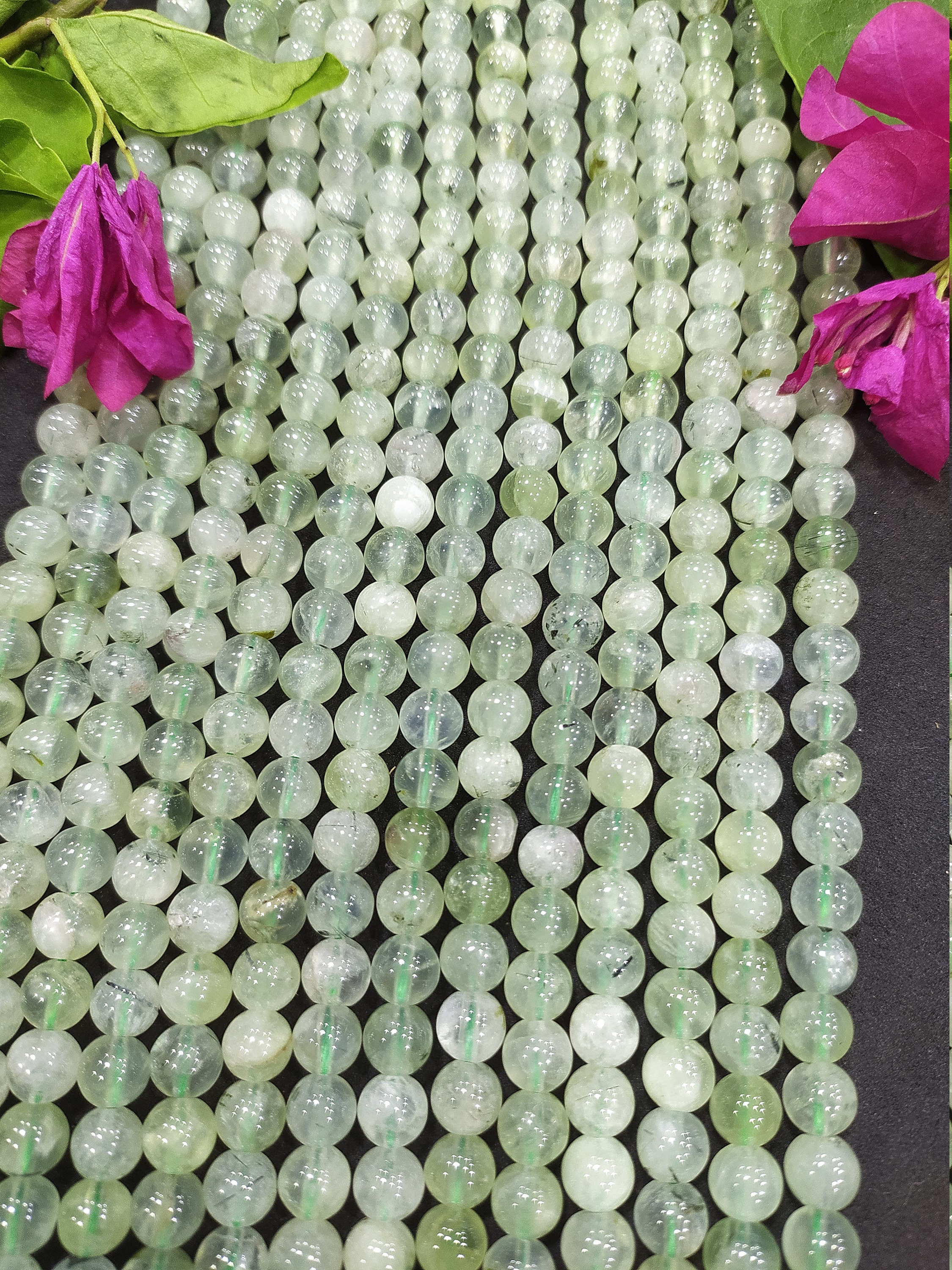 Independence Day Sale Prehnite Smooth Round Beads Strands 6.5-7 Mm Natural Prehnite 15.5 Inches Gemstone Beads An Amazing Item