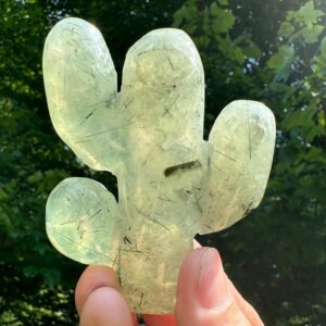 Prehnite Epidote Cactus Carving: Green Crystal Saguaro Figurine #7