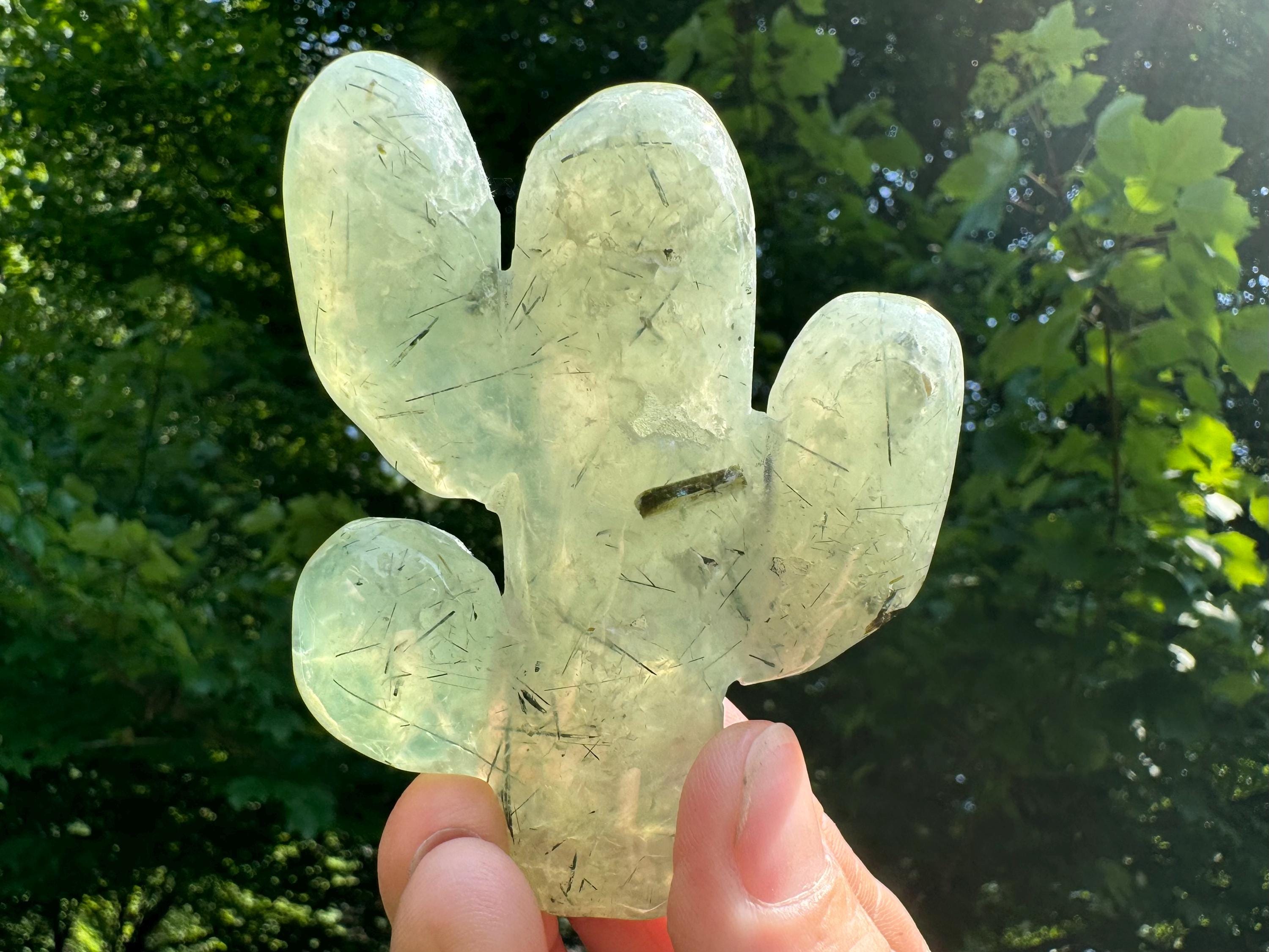 Prehnite Epidote Cactus Carving: Green Crystal Saguaro Figurine #7 Prehnite Epidote Cactus Carving: Green Crystal Saguaro Figurine #7