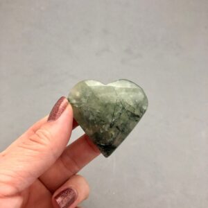 Prehnite with Epidote Heart Carving (1 5/8"+) for Crystal Empath Protection, Auric Strengthening, Heart Chakra, Metaphysical Crystal Heart
