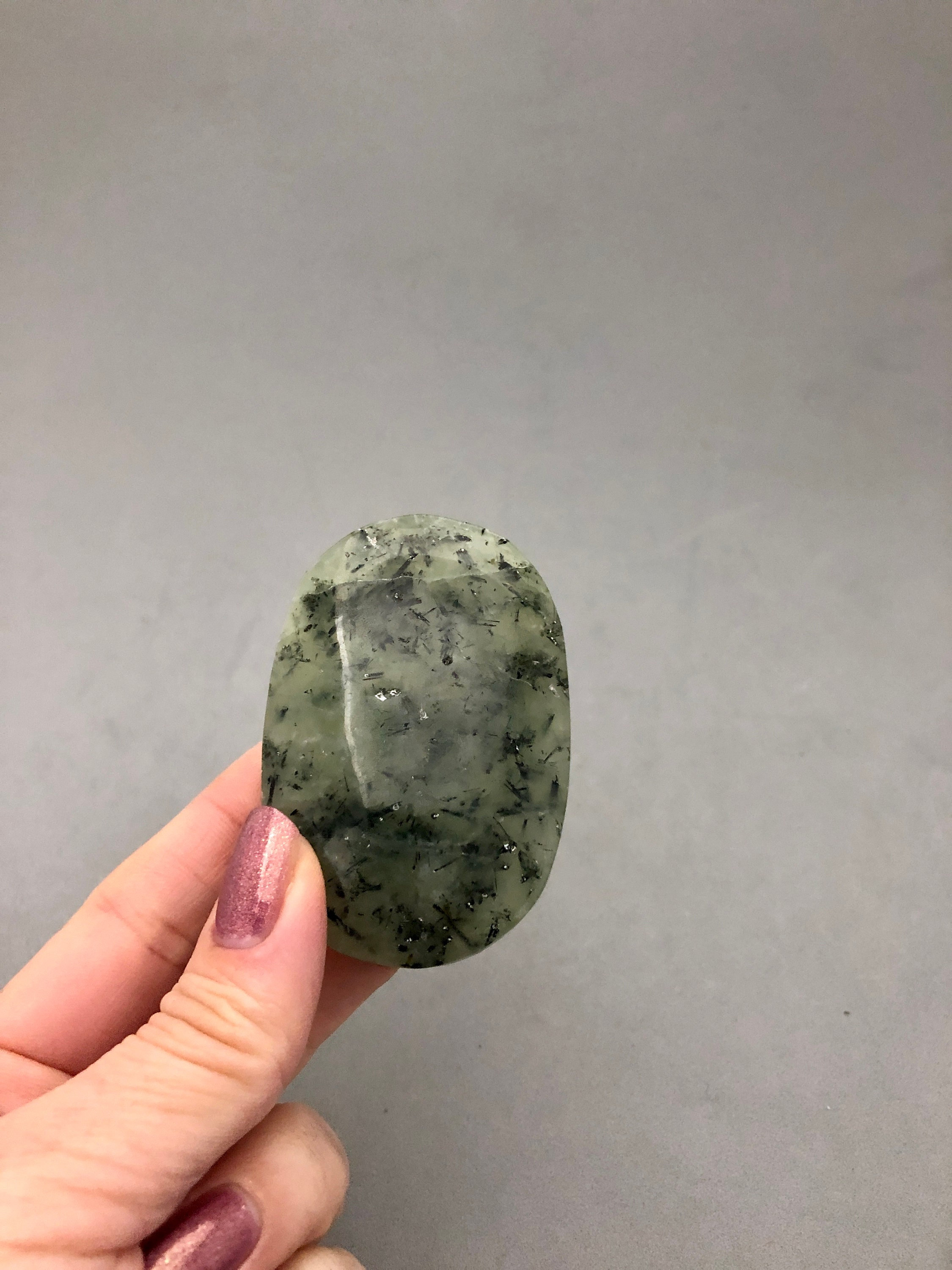 Prehnite With Epidote Palm Stone (1 7/8"+) For Crystal Meditation Empath Protection Auric Strengthening Pocket Stone Metaphysical Witch