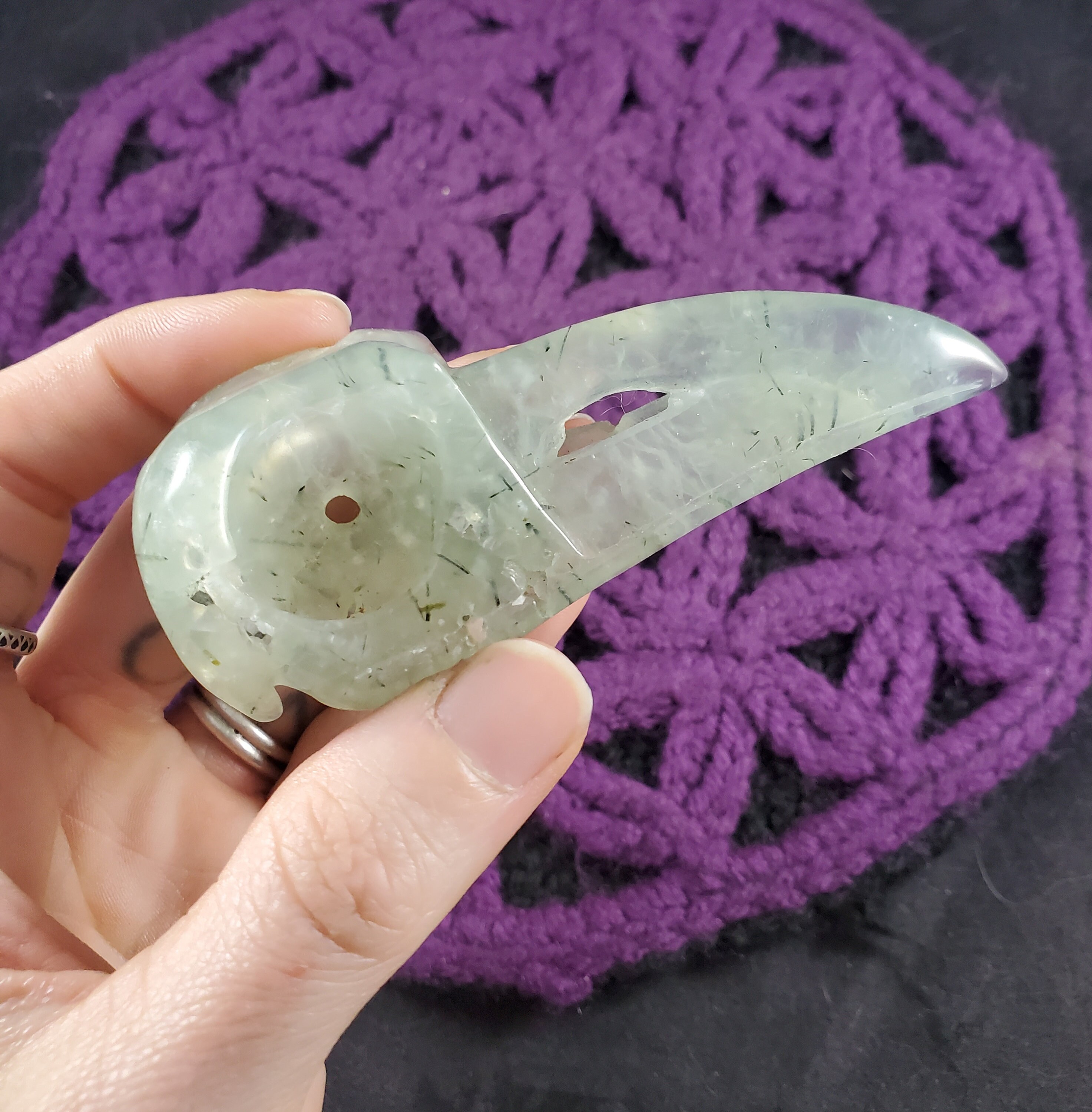 Prehnite Epidote Raven Skull Carved Crystal High Quality Polished Fantasy Magick Carving Vulture Bird Crow Skull Green