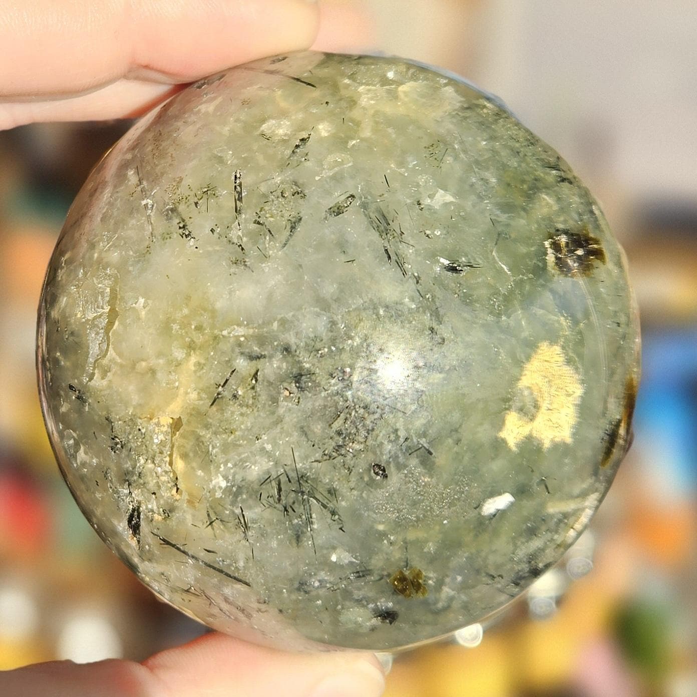 Prehnite With Epidote Sphere, 1lb, Large, #pe3 Prehnite With Epidote Sphere, 1lb, Large, #pe3