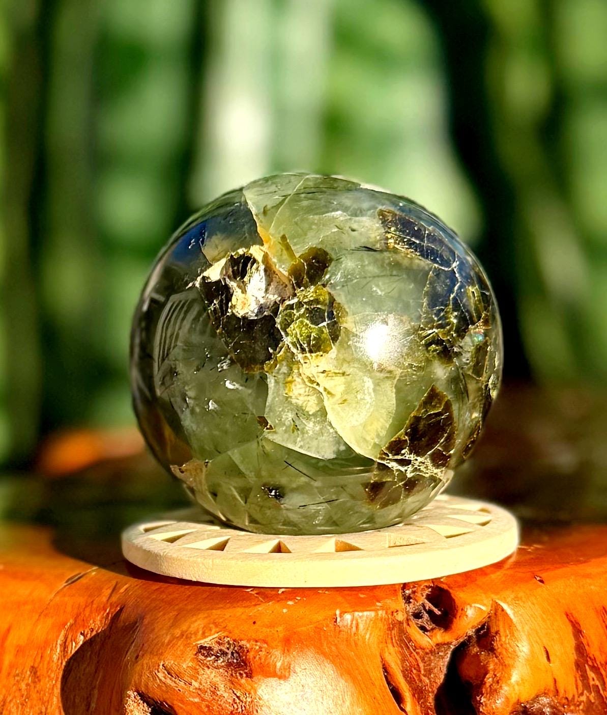 Prehnite W/ Epidote Sphere - “heals The Healer" - Prehnite Crystal - Comes With Stand