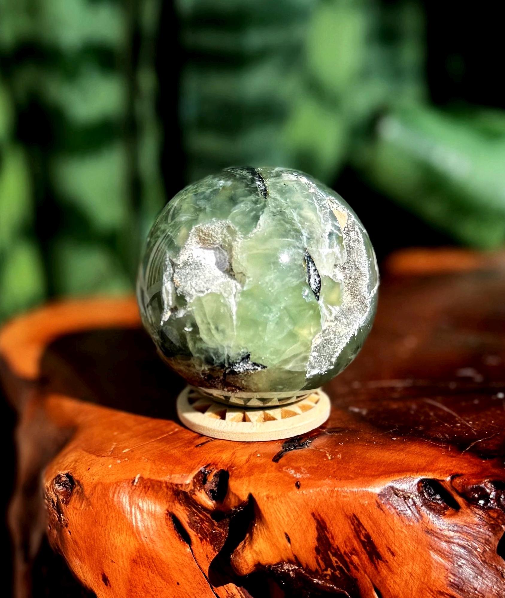 Prehnite W/ Epidote Sphere - “heals The Healer" - Prehnite Crystal - Comes With Stand Prehnite W/ Epidote Sphere - “heals The Healer" - Prehnite Crystal - Comes With Stand