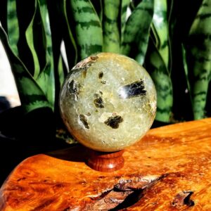 Prehnite w/ Epidote sphere w/ stand - “Heals the Healer" & Purifies Your Auric Field - Prehnite Crystal