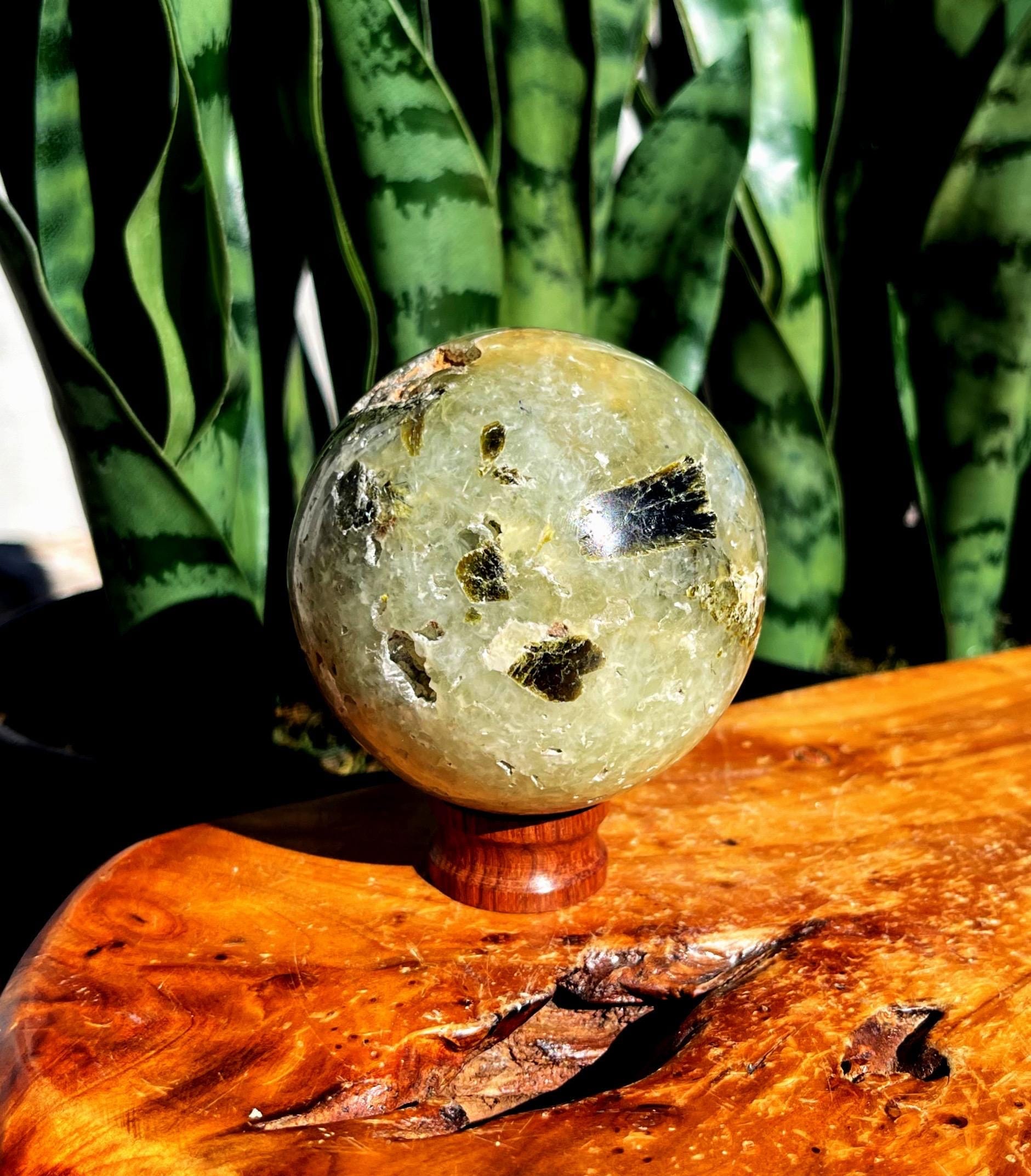 Prehnite W/ Epidote Sphere W/ Stand - “heals The Healer" & Purifies Your Auric Field - Prehnite Crystal Prehnite W/ Epidote Sphere W/ Stand - “heals The Healer" & Purifies Your Auric Field - Prehnite Crystal