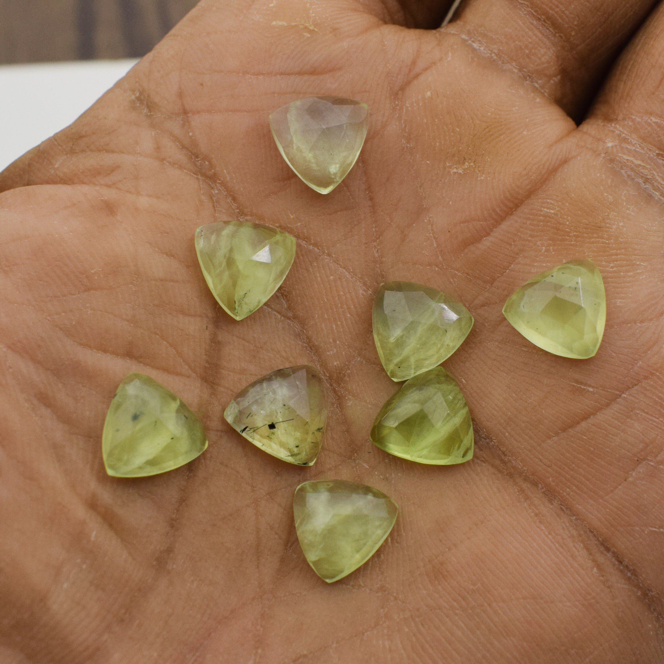 Natural Prehnite Faceted Triangle Calibrated Gemstone For Jewelry Making 8-25 Mm Polished Gemstone  All Sizes Available