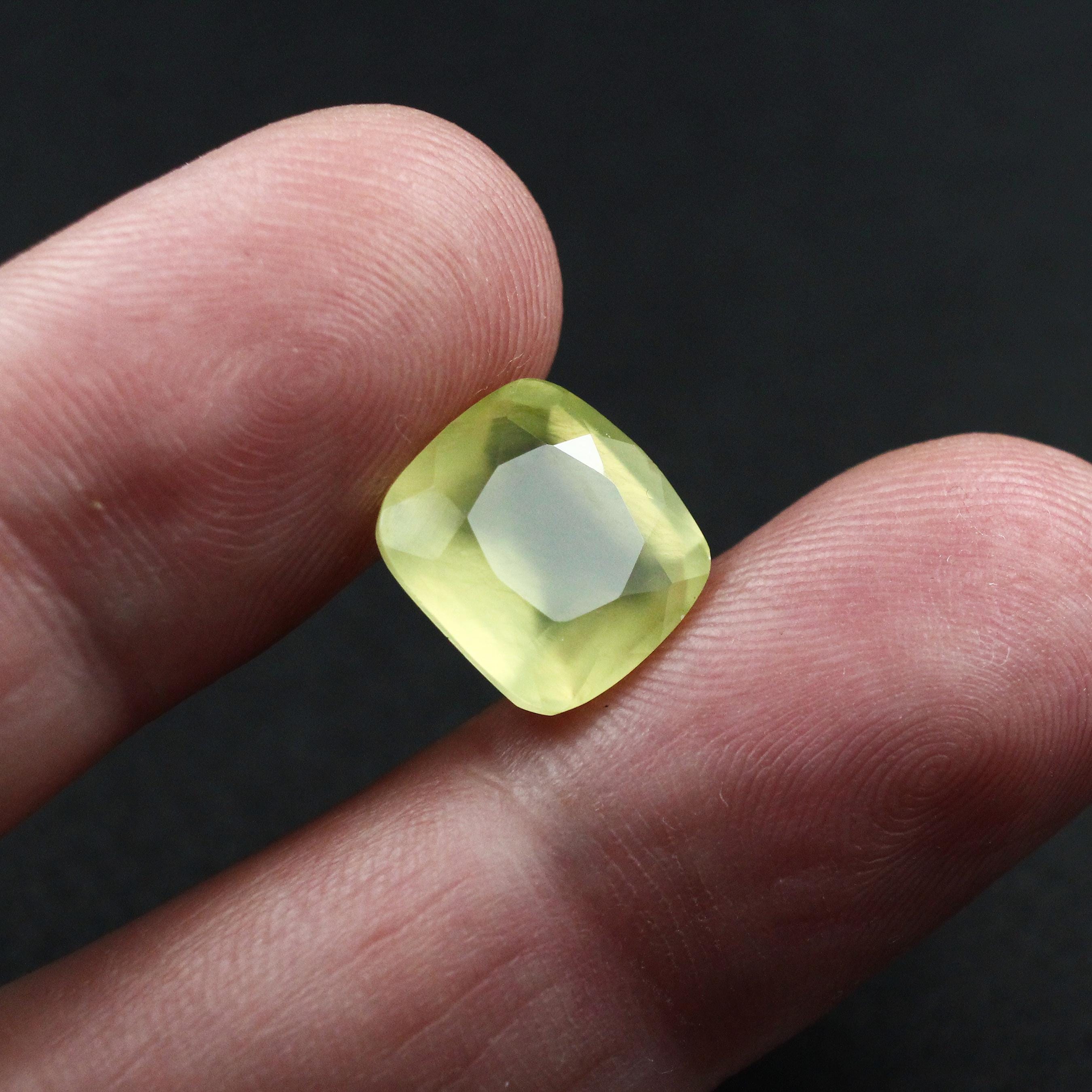 Faceted Golden Prehnite Loose Stone 6.16ct Natural Neon Yellow Cushion Cut Gemstone 11x12mm Faceted Golden Prehnite Loose Stone 6.16ct Natural Neon Yellow Cushion Cut Gemstone 11x12mm