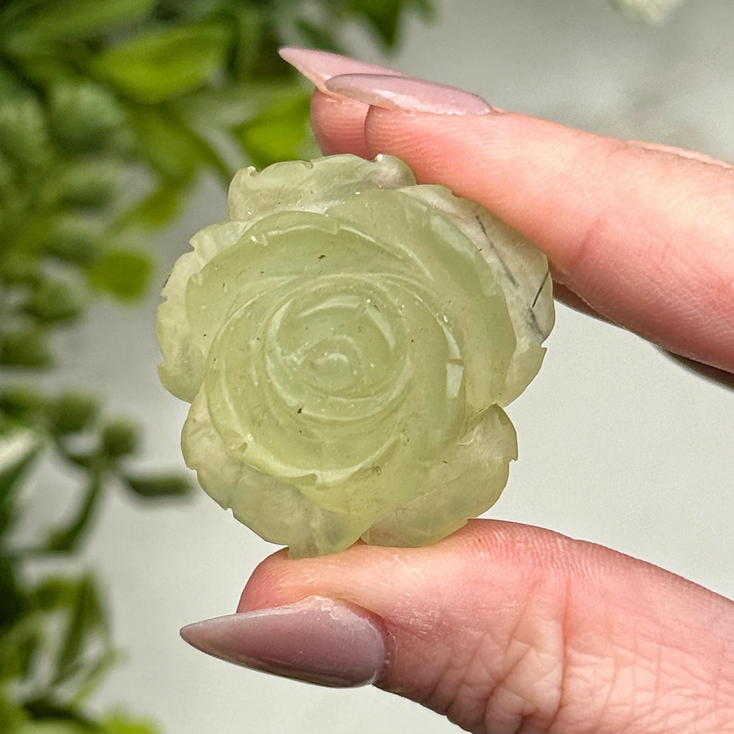 Prehnite Flower | 17g | - #2 (polished Yellow Crystal Rose Carving, Heart Chakra, Love)