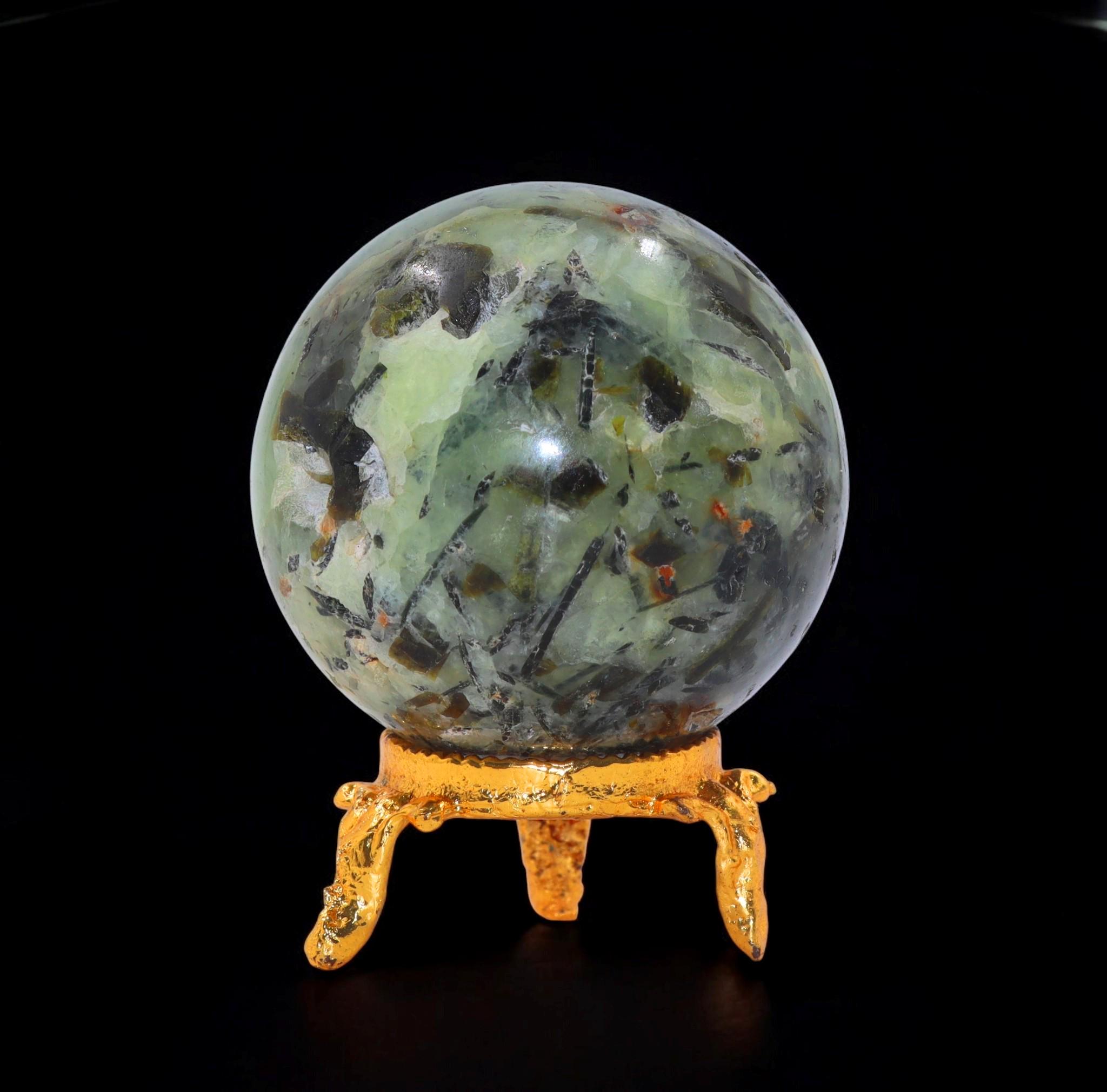 Green Prehnite Crystal Sphere, Reiki Charged Meditation Decor (50mm)