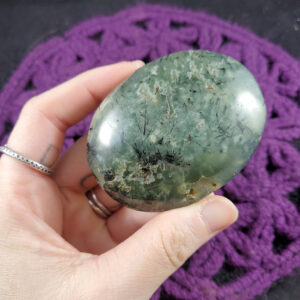 Large Prehnite with Epidote Palmstone Crystal Polished Palm Stones Gallet Green Crystals Natural Unique