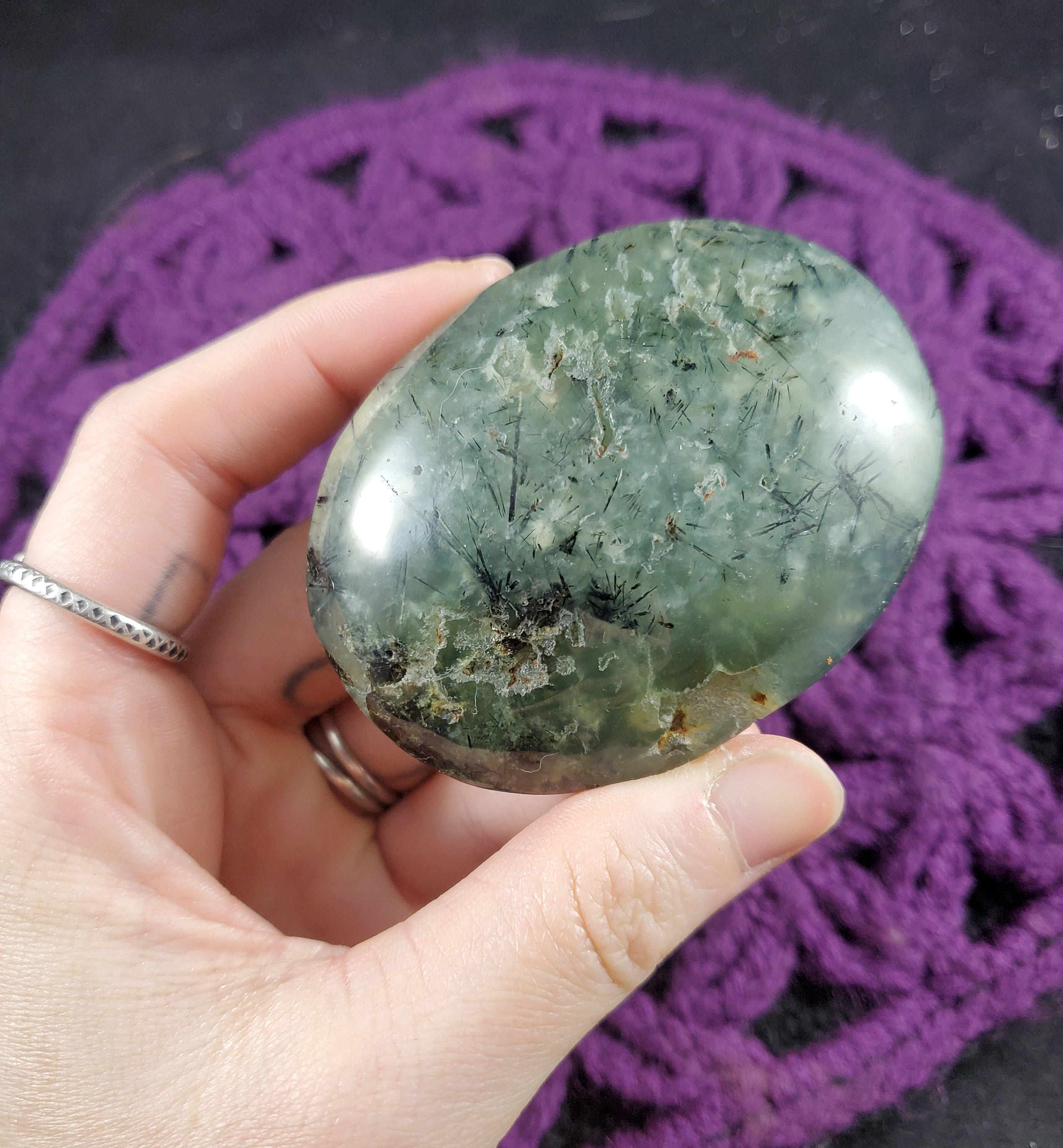 Large Prehnite With Epidote Palmstone Crystal Polished Palm Stones Gallet Green Crystals Natural Unique