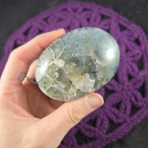 Large Prehnite with Epidote Palmstone Crystal Polished Palm Stone Gallet Green Natural Unique
