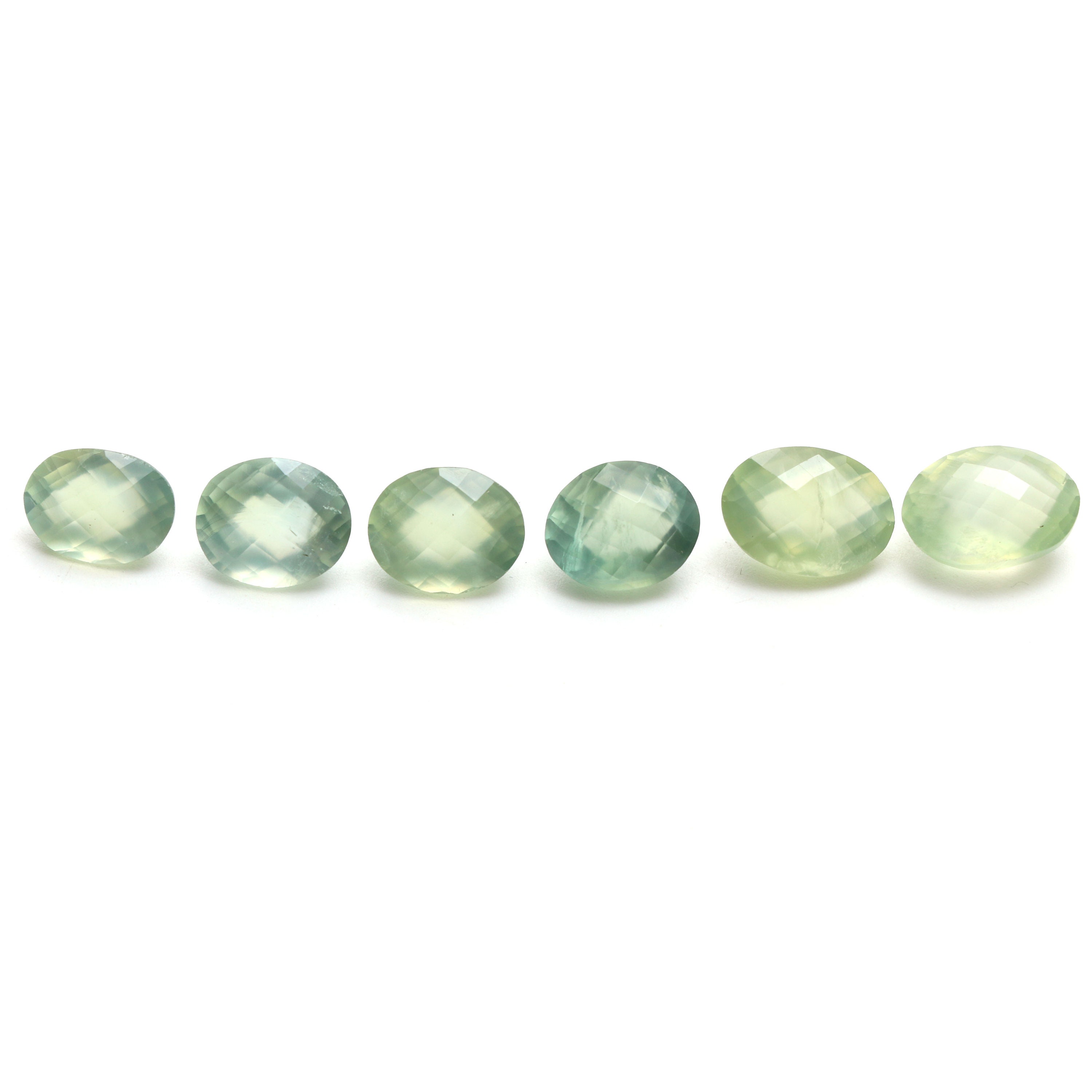 Natural Prehnite Oval Checker Cut Loose Gemstone, 9x12mm To 10x14mm, Prehnite Oval , Checker Cut Loose , Set Of 6 Pieces