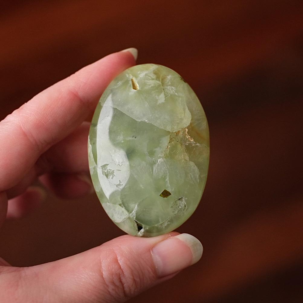 Prehnite Palm | Prehnite With Epidote Crystal Palm Prehnite Palm | Prehnite With Epidote Crystal Palm
