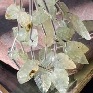 Rustic natural with inclusions clear green lime  hand carved glowy Prehnite hand carved focal leaves  14-23mm