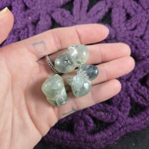3 Prehnite with Epidote Tumbled Crystals Small Grid Crystal Pebbles Natural Green Stones Small Heart chakra gridding set of three bulk