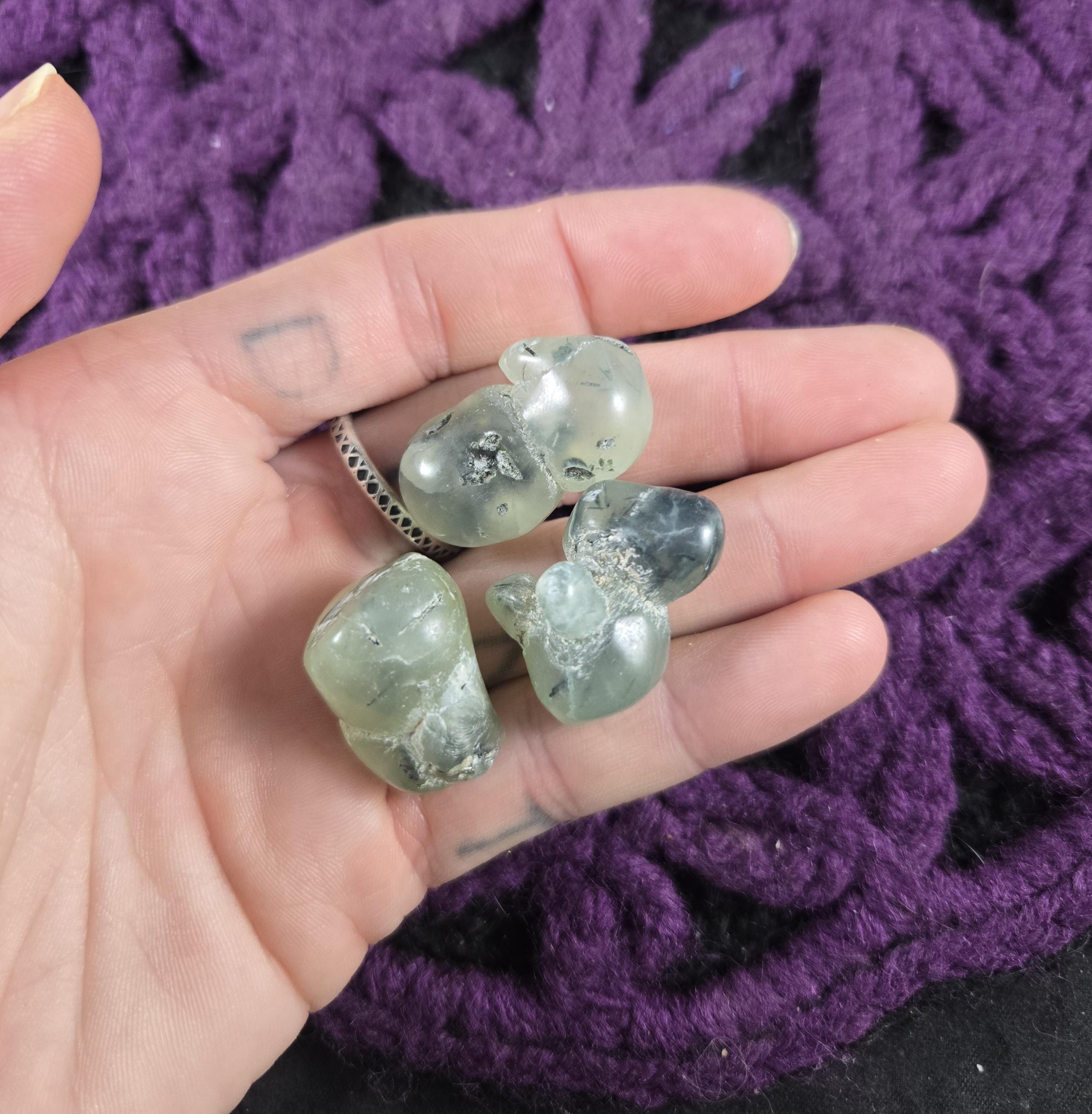 3 Prehnite With Epidote Tumbled Crystals Small Grid Crystal Pebbles Natural Green Stones Small Heart Chakra Gridding Set Of Three Bulk