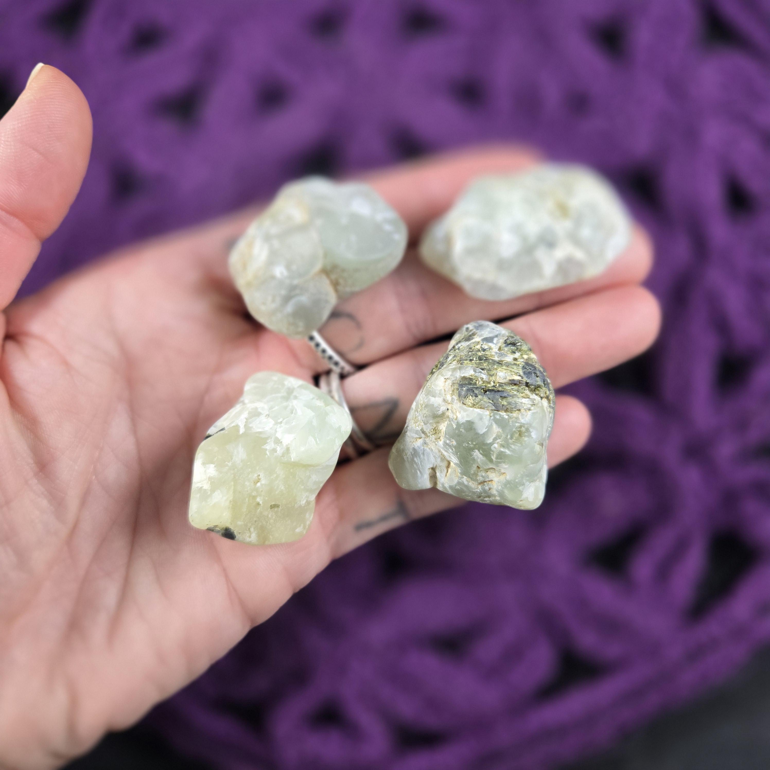 4 Prehnite With Epidote Lightly Tumbled Crystals Small Grid Pebbles Natural Green Stones Small Heart Chakra Gridding