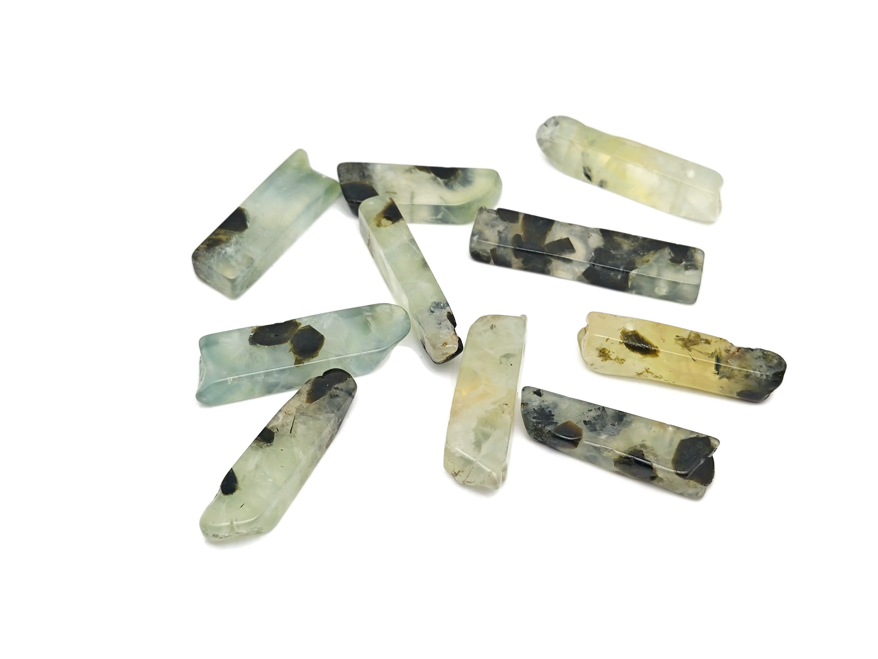Prehnite Drilled Tumbled Stones - Rectangle Hole Tumbled Stone - Making Jewelry Cytsals - Bulk Stones - Nc1667