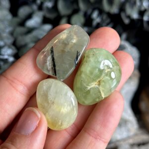 Tumbled Prehnite With Epidote Pebble