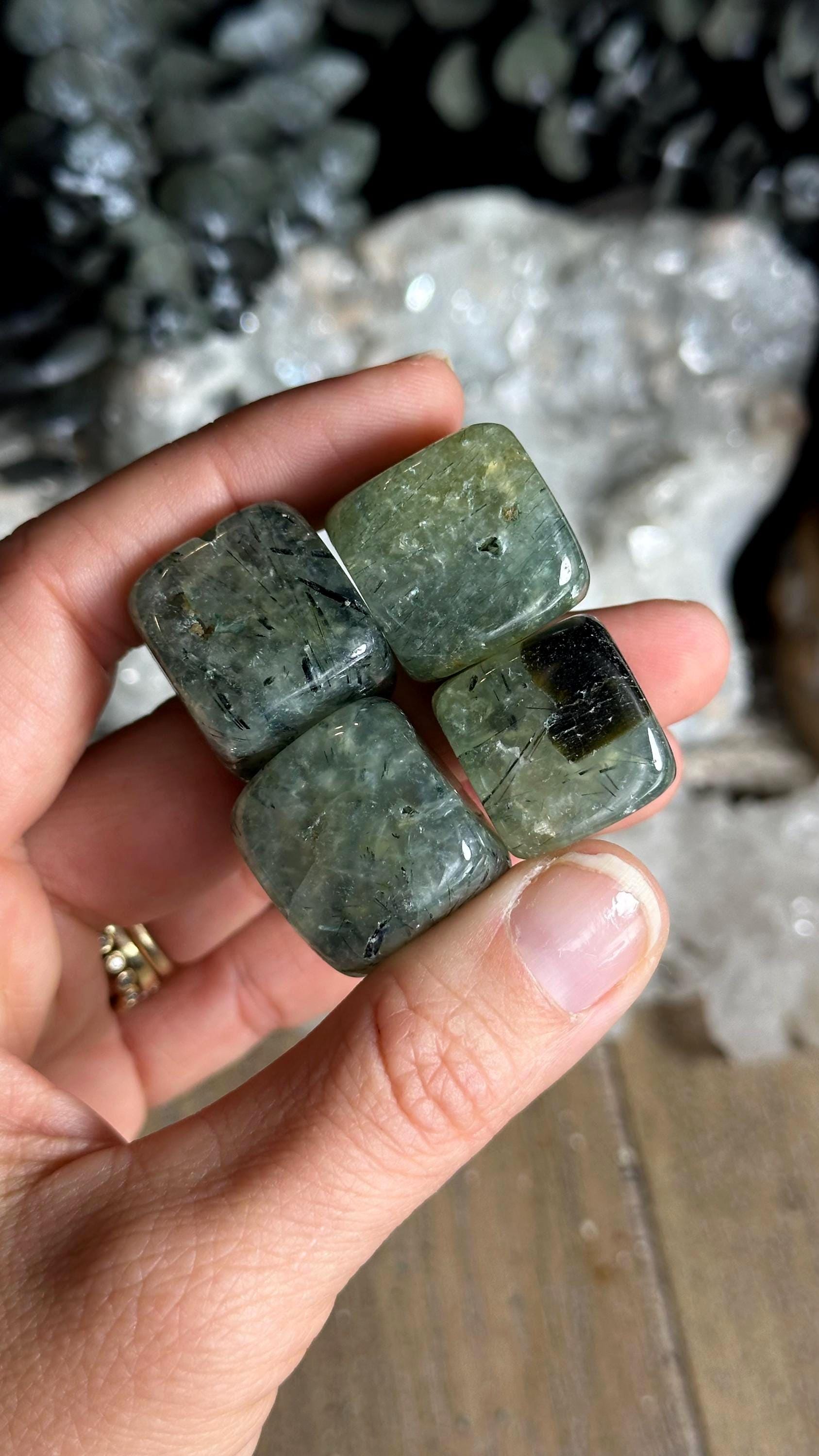 Tumbled Prehnite With Epidote: Serenity Stone