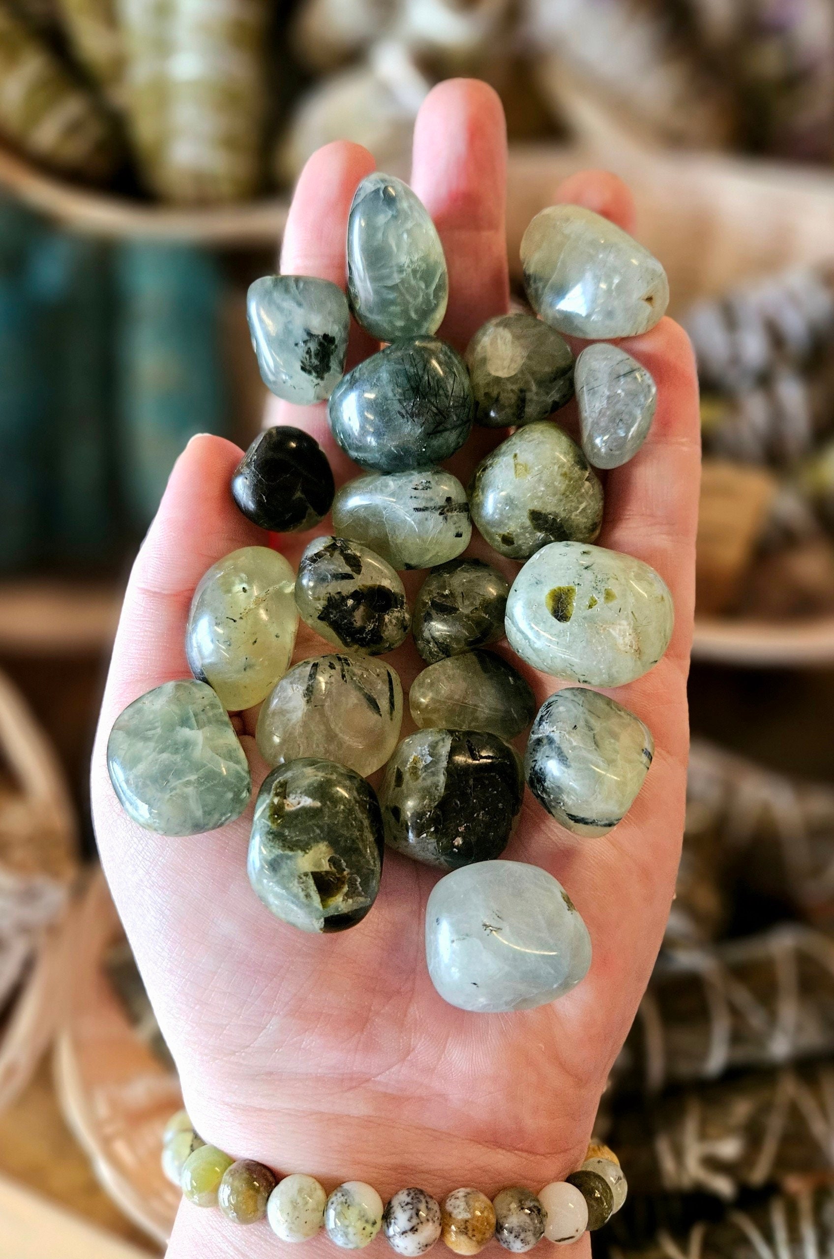 Prehnite With Epidote Tumbled Stone, One, Africa, Feng Shui, Crystal Healing, Reiki, Lucid Dream Stone