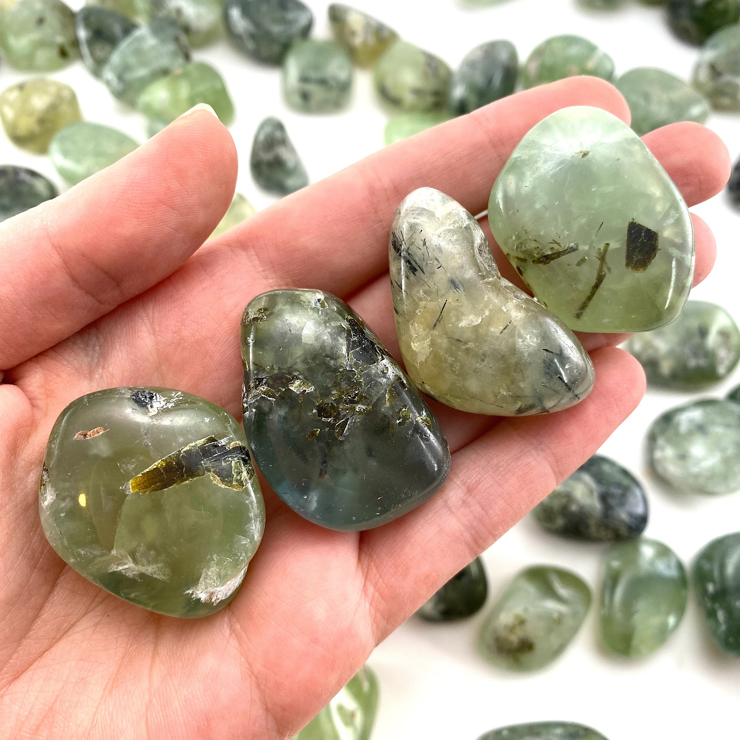 Green Prehnite Tumbled Stone | Polished Crystal Worry Stone (heart Chakra)