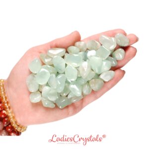 Set of 10 Prehnite Tumbled Stones, Pale Green Crystal, Healer And Altar Ritual Gem