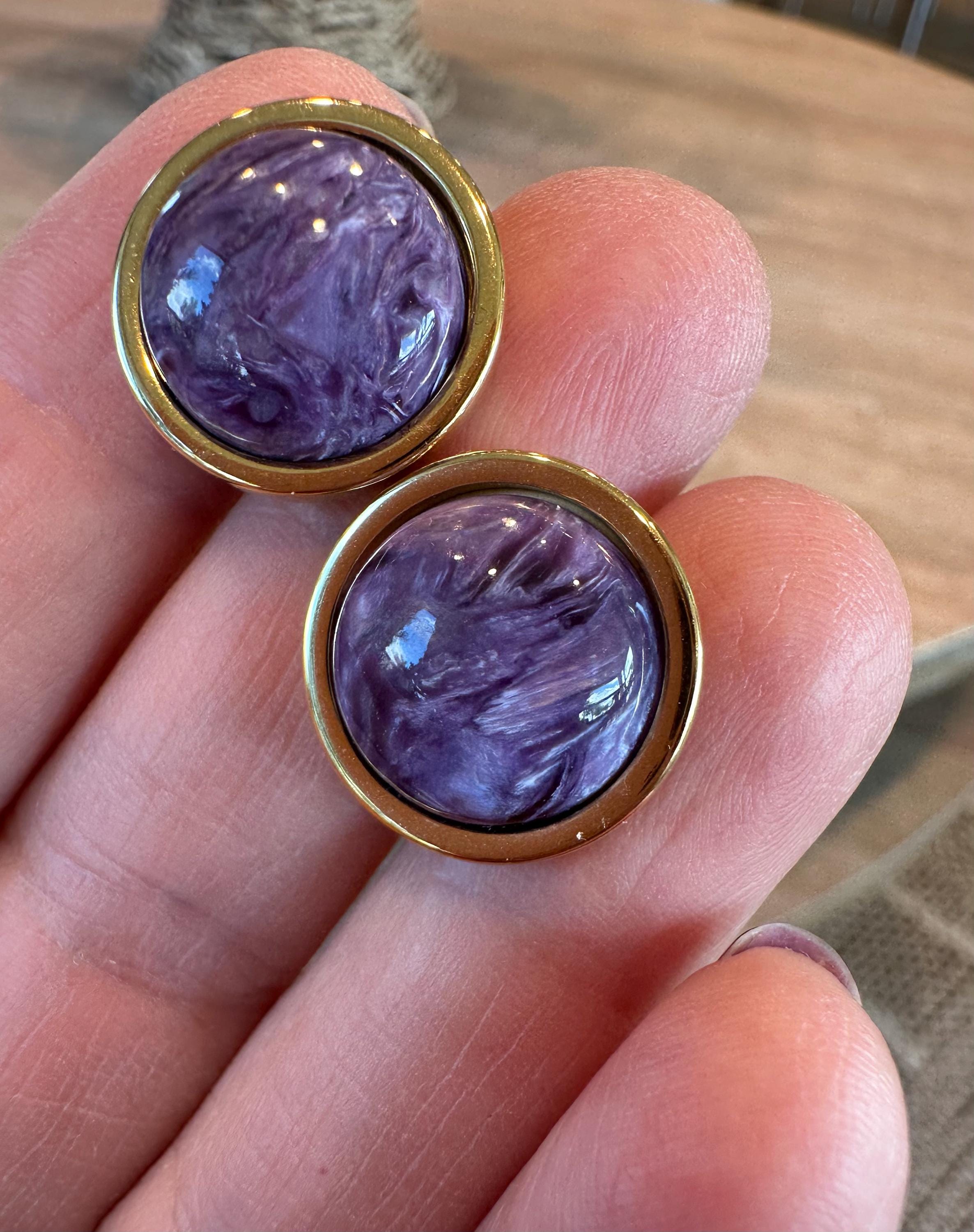 Purple Crystal Jewelry For Men Charoite Gemstone Cuff Links Groomsmen Gift For Him Stainless Steel Sterling Silver Wedding Cufflinks