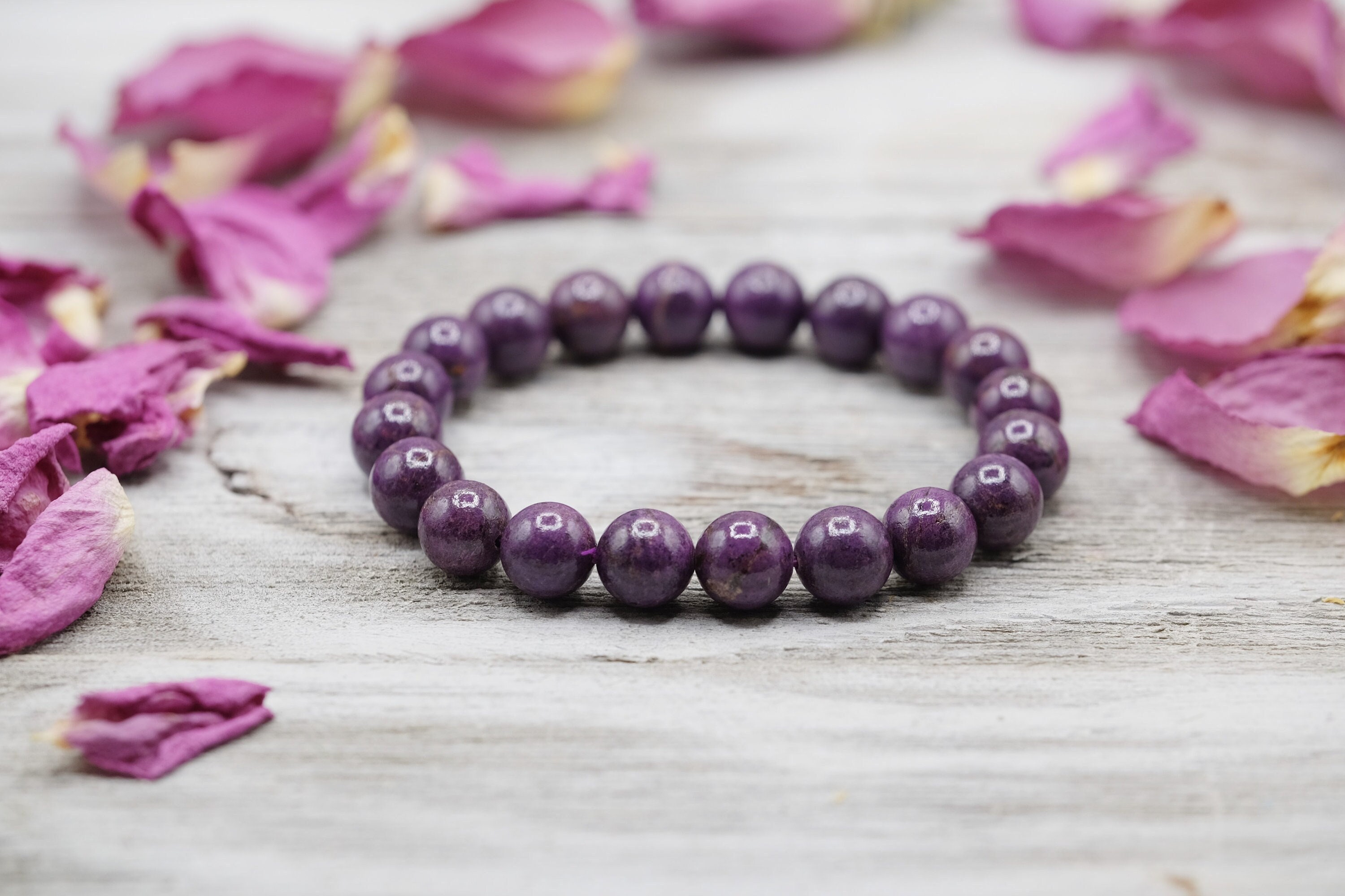 9mm, 10.5mm, 12.5mm Purpurite Bead Bracelets 9mm, 10.5mm, 12.5mm Purpurite Bead Bracelets